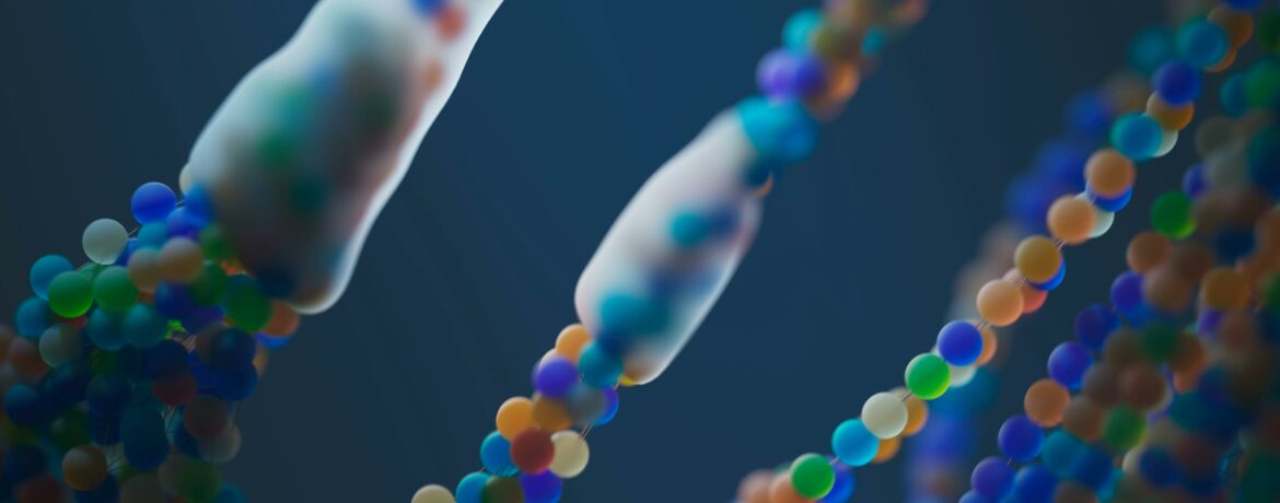 Close-up of a colorful abstract representation of DNA strands, illustrating science and genetics.