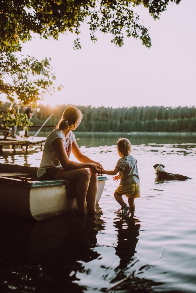 people, woman, kid, child, baby, happy mothers day, boy, girl, daughter, mother, holding hands, lake, water, swimming, nature, boat, mom, mum