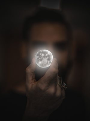 man, moon, planet